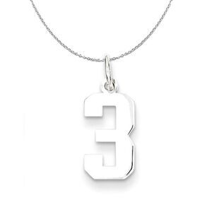 Silver, Athletic Collection, Small Polished Number 3 Necklace - 24 In